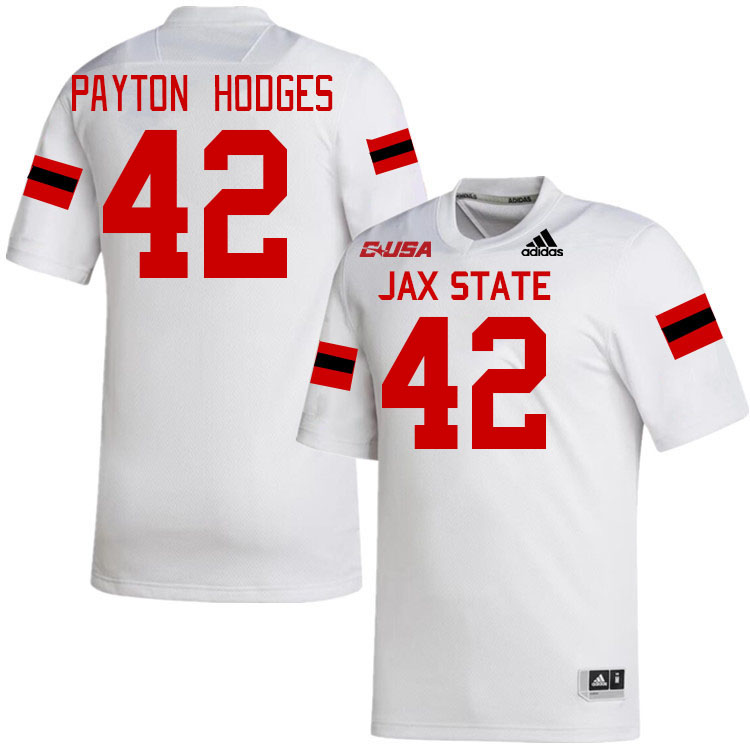 #42 Shane Payton Hodges Jacksonville State Gamecocks College Football Jerseys Stitched-White